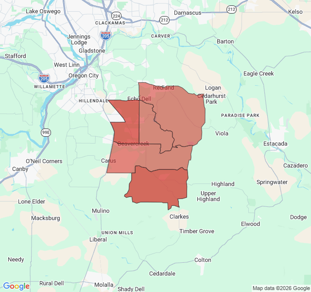 Map of septic coverage in Beavercreek, OR