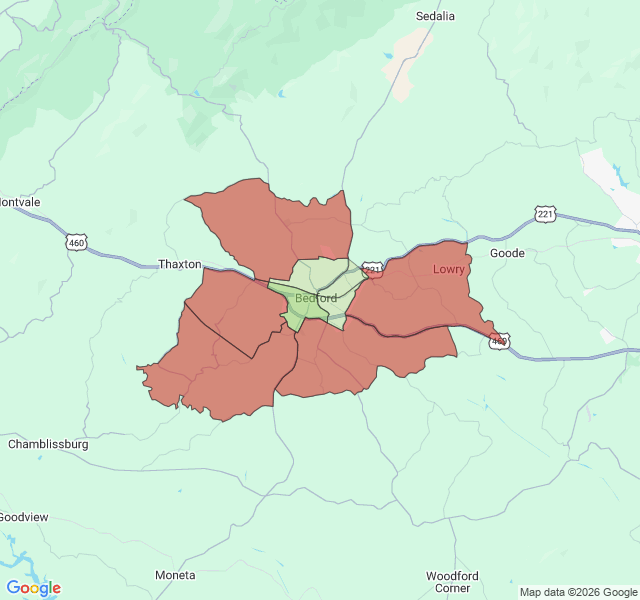 Map of septic coverage in Bedford, VA
