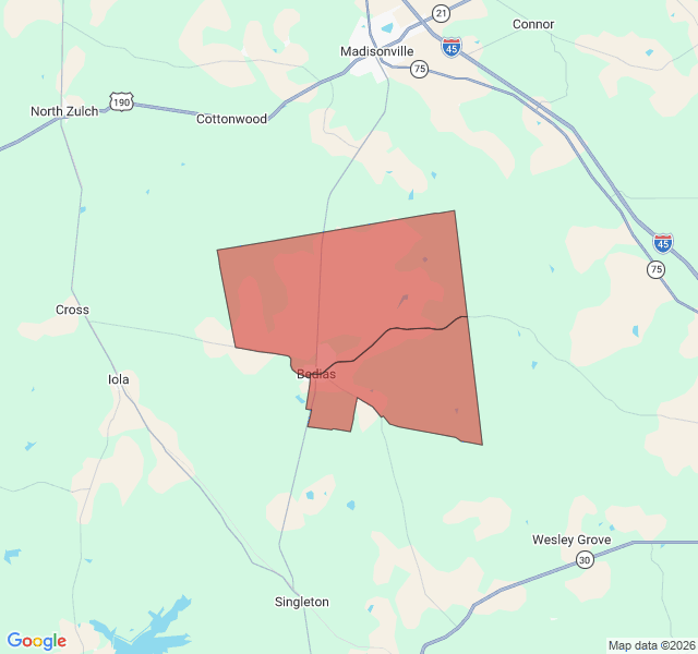Map of septic coverage in Bedias, TX