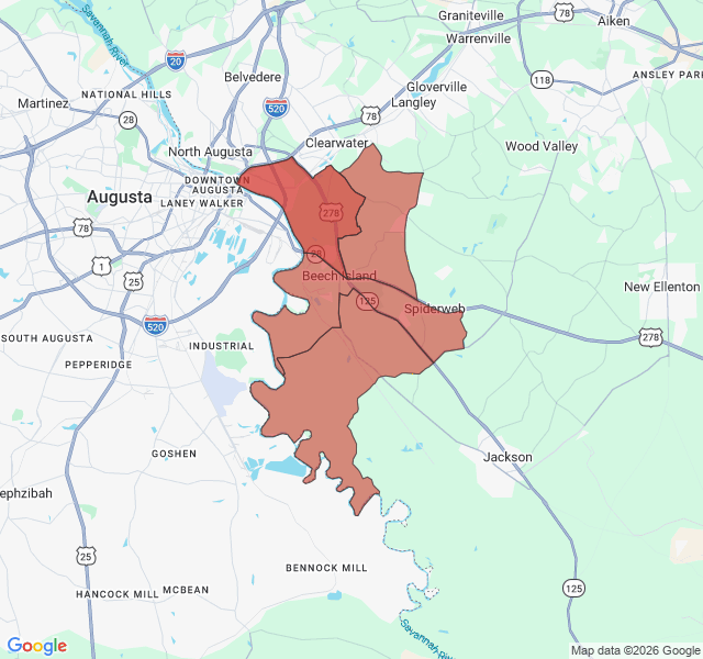 Map of septic coverage in Beech Island, SC