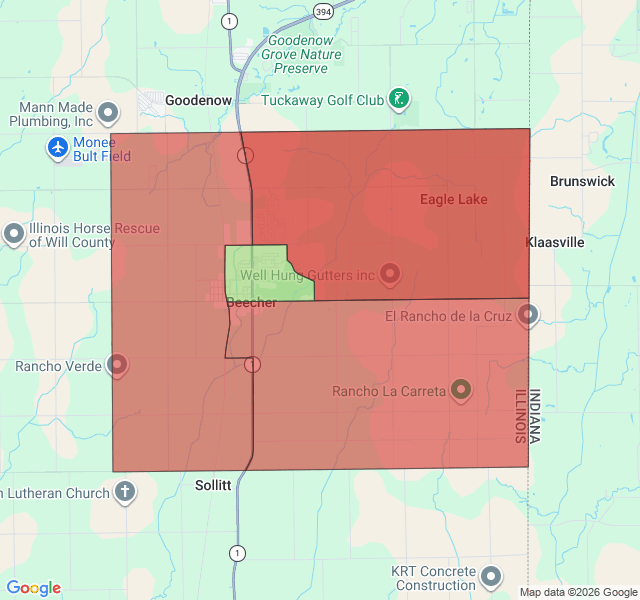 Map of septic coverage in Beecher, IL