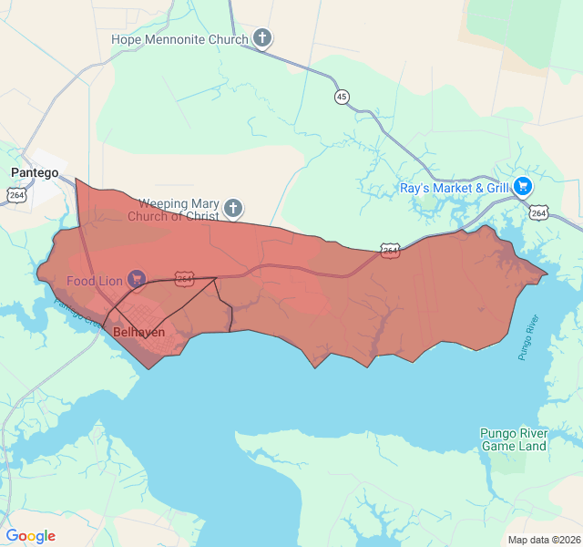 Map of septic coverage in Belhaven, NC