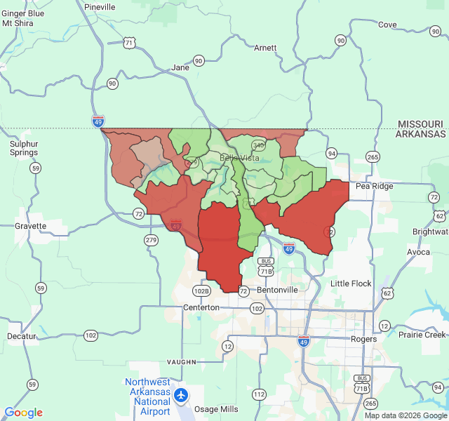 Map of septic coverage in Bella Vista, AR