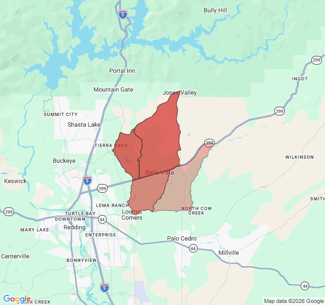Map of septic coverage in Bella Vista, CA