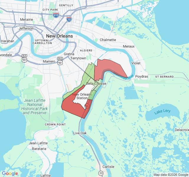 Map of septic coverage in Belle Chasse, LA