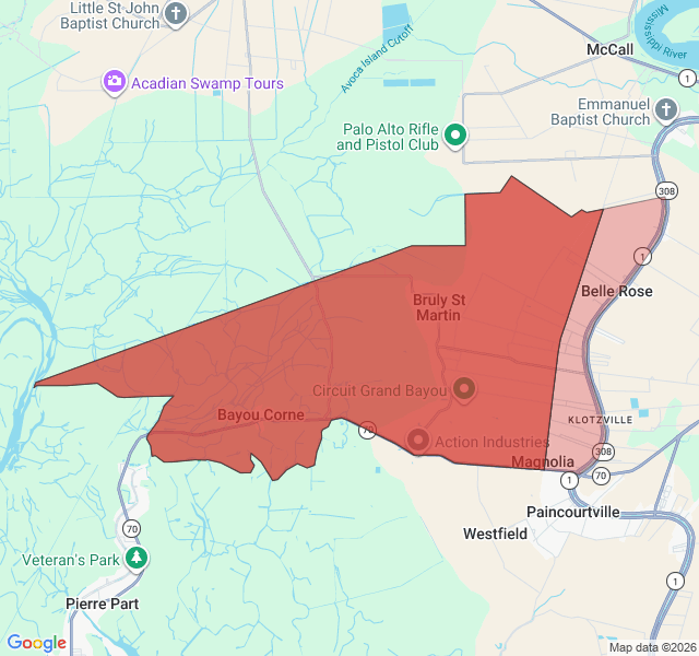 Map of septic coverage in Belle Rose, LA