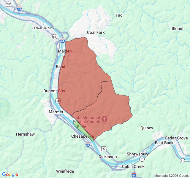 Map of septic coverage in Belle, WV