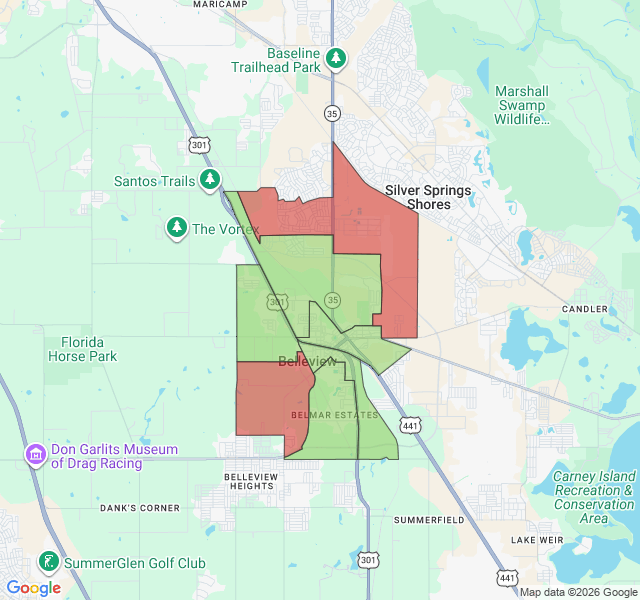 Map of septic coverage in Belleview, FL