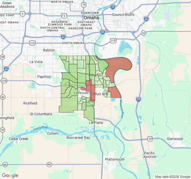 Map of septic coverage in Bellevue, NE