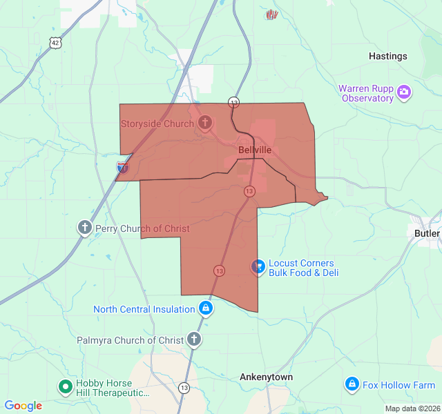Map of septic coverage in Bellville, OH