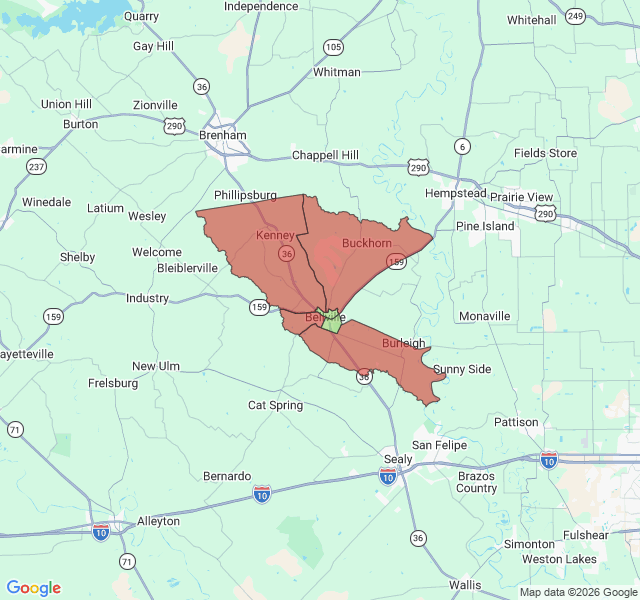 Map of septic coverage in Bellville, TX