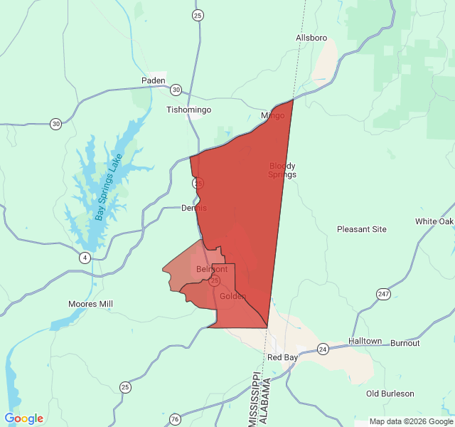 Map of septic coverage in Belmont, MS