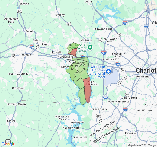 Map of septic coverage in Belmont, NC