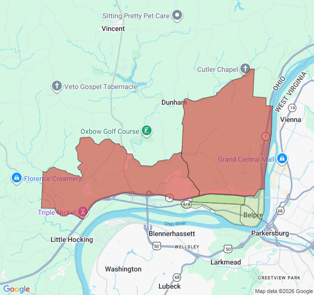 Map of septic coverage in Belpre, OH