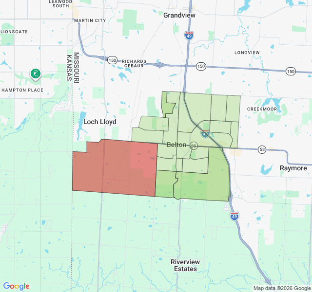 Map of septic coverage in Belton, MO
