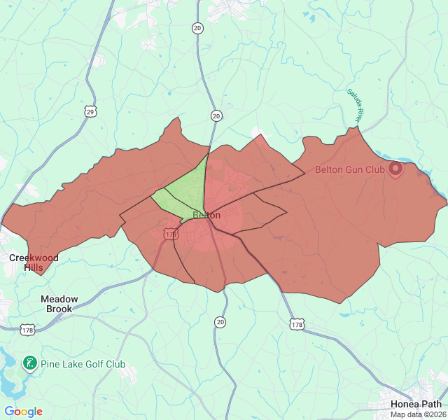 Map of septic coverage in Belton, SC