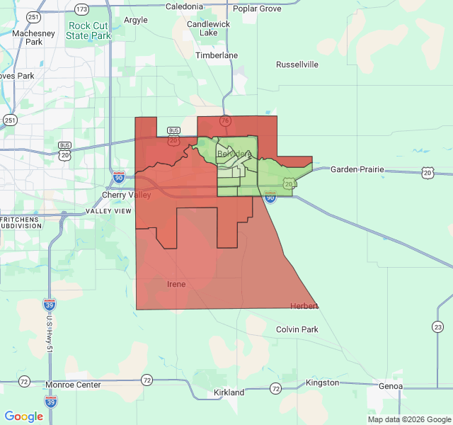 Map of septic coverage in Belvidere, IL