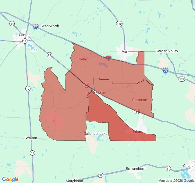Map of septic coverage in Ben Wheeler, TX