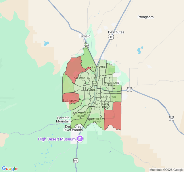 Map of septic coverage in Bend, OR