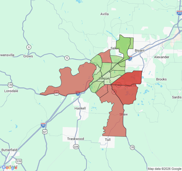 Map of septic coverage in Benton, AR