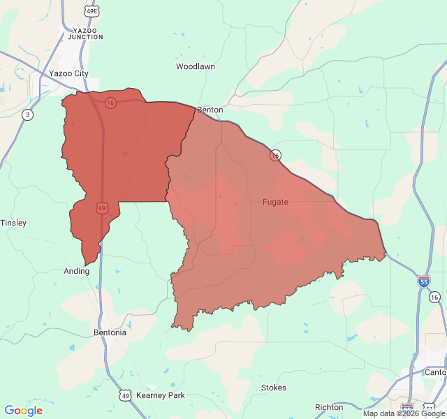 Map of septic coverage in Benton, MS