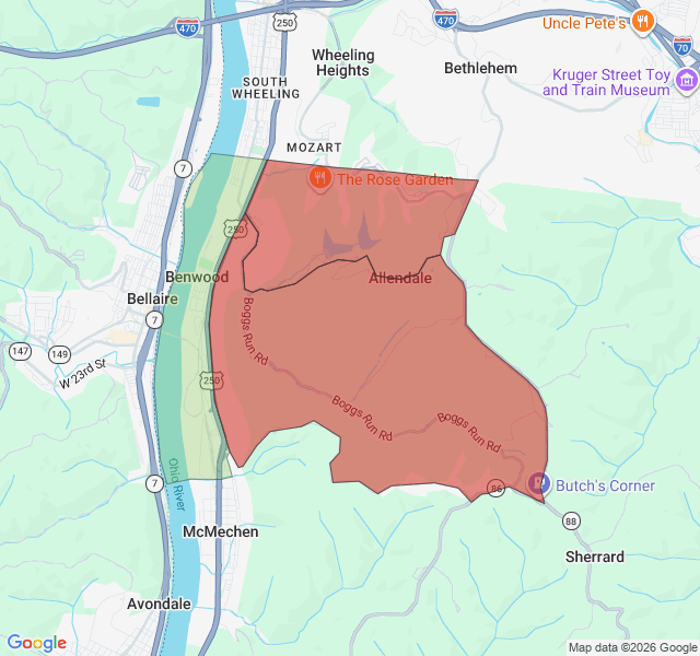 Map of septic coverage in Benwood, WV