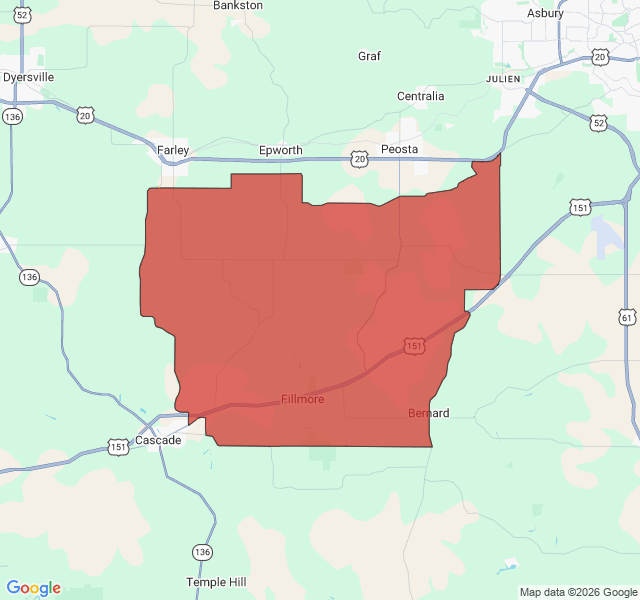 Map of septic coverage in Bernard, IA