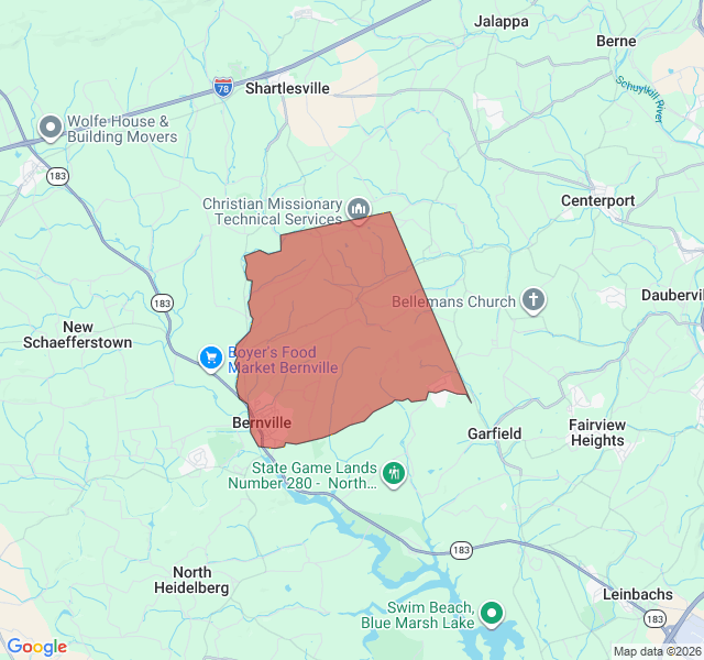 Map of septic coverage in Bernville, PA