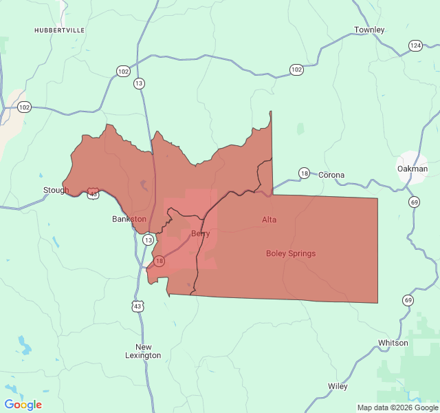 Map of septic coverage in Berry, AL