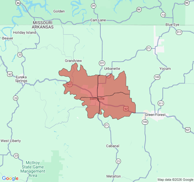 Map of septic coverage in Berryville, AR