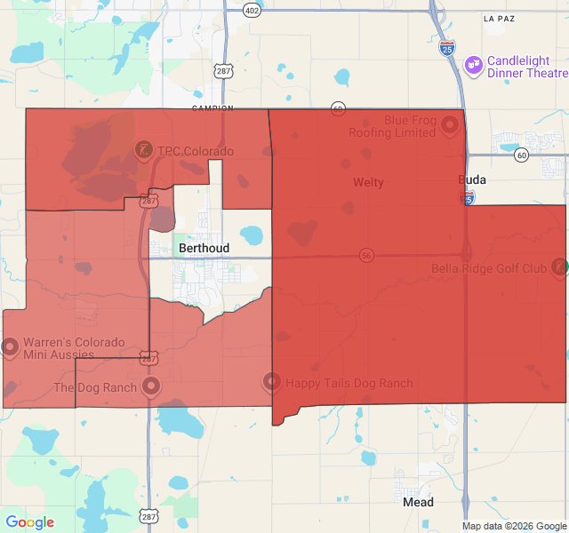 Map of septic coverage in Berthoud, CO