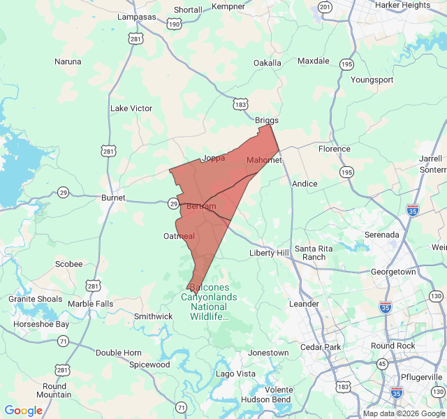 Map of septic coverage in Bertram, TX
