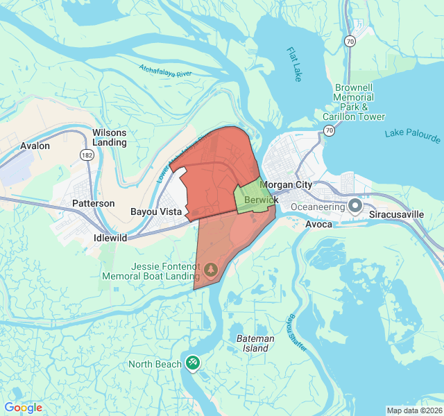 Map of septic coverage in Berwick, LA