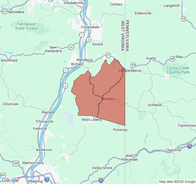 Map of septic coverage in Bethany, WV