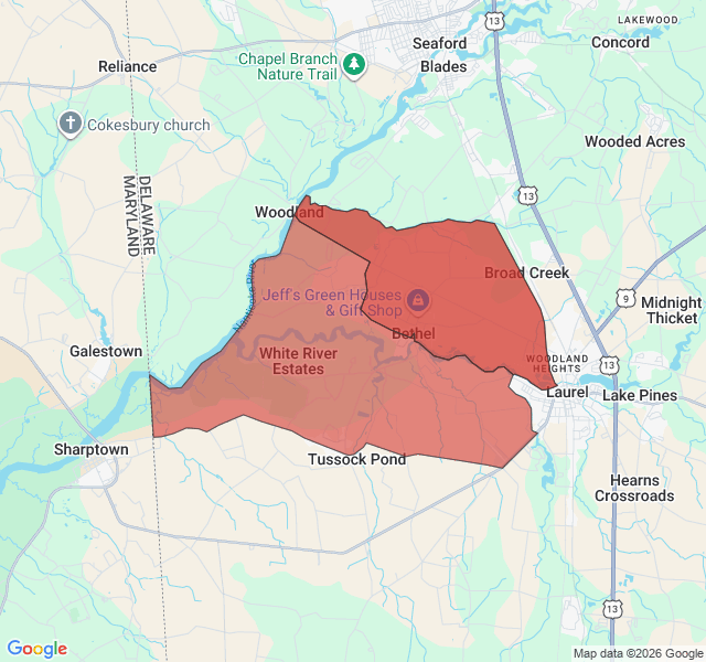 Map of septic coverage in Bethel, DE
