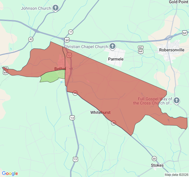 Map of septic coverage in Bethel, NC
