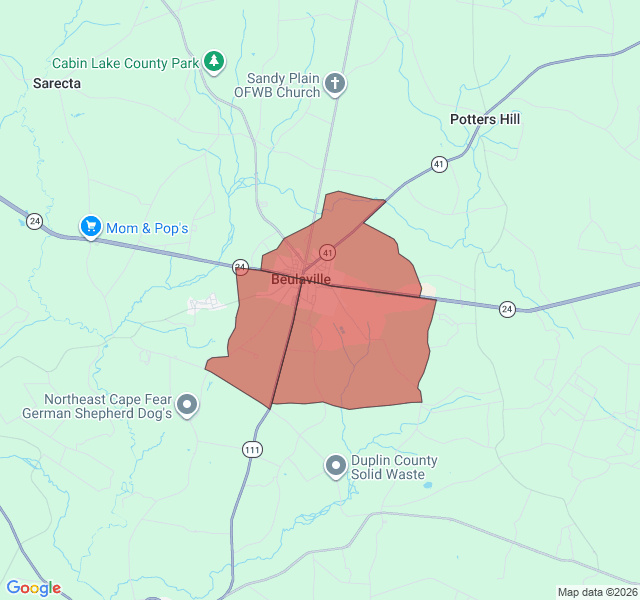 Map of septic coverage in Beulaville, NC