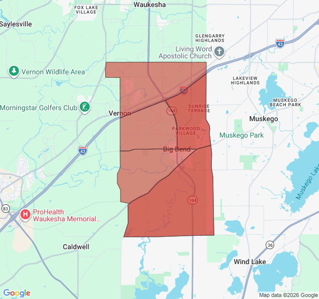 Map of septic coverage in Big Bend, WI