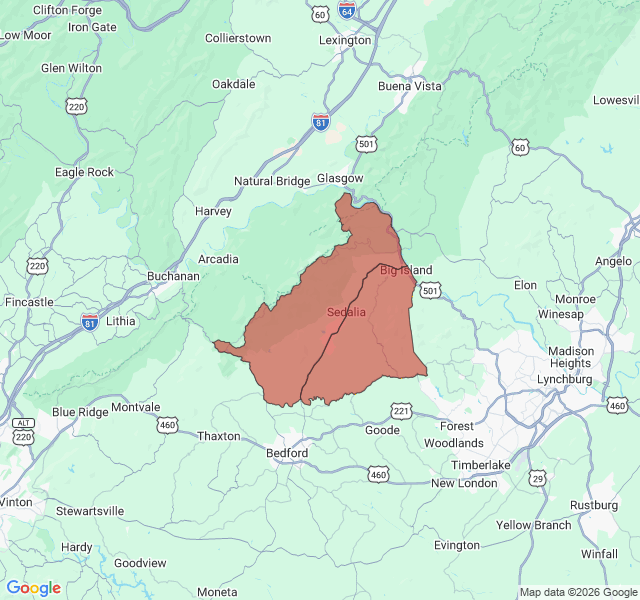 Map of septic coverage in Big Island, VA