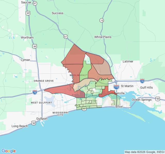 Map of septic coverage in Biloxi, MS