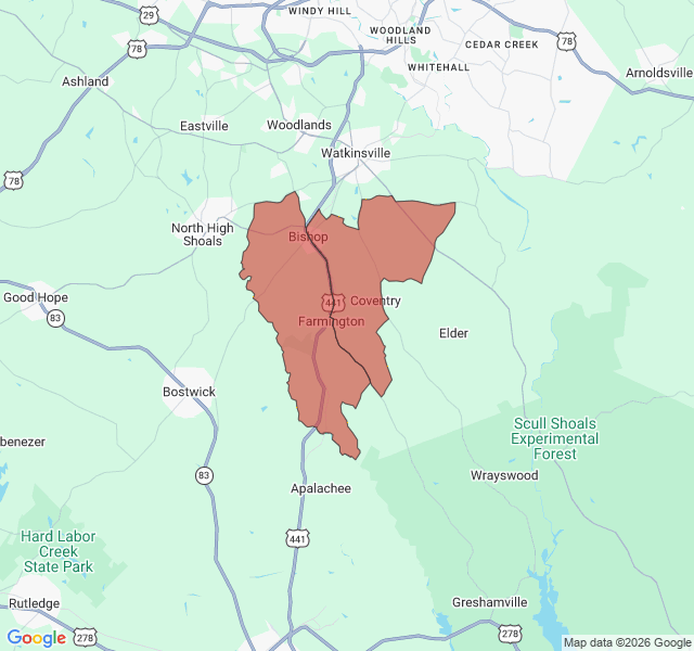 Map of septic coverage in Bishop, GA