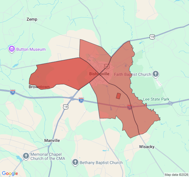 Map of septic coverage in Bishopville, SC