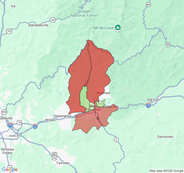 Map of septic coverage in Black Mountain, NC