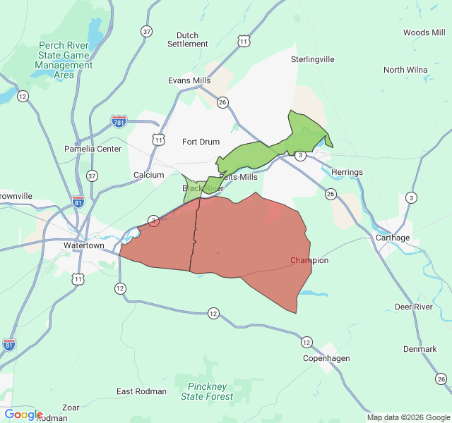 Map of septic coverage in Black River, NY
