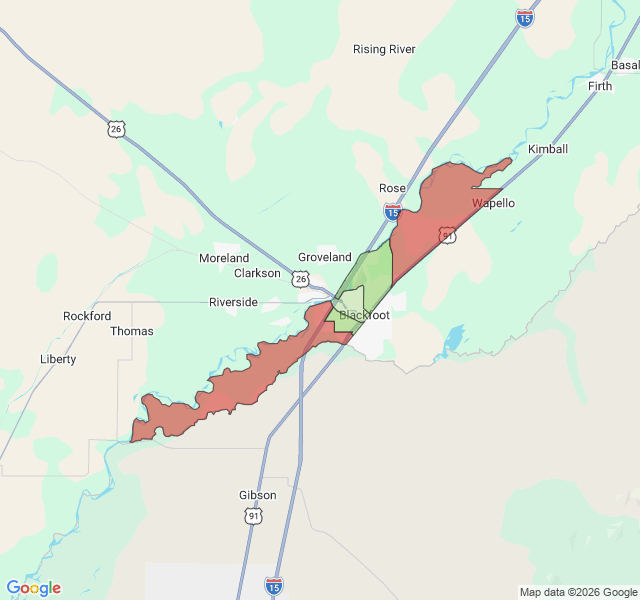 Map of septic coverage in Blackfoot, ID