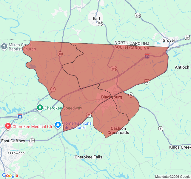 Map of septic coverage in Blacksburg, SC