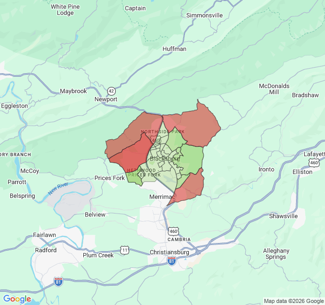 Map of septic coverage in Blacksburg, VA