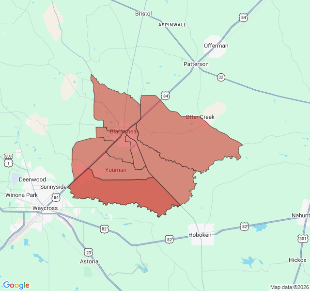 Map of septic coverage in Blackshear, GA