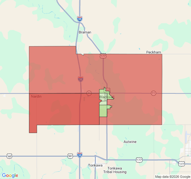 Map of septic coverage in Blackwell, OK