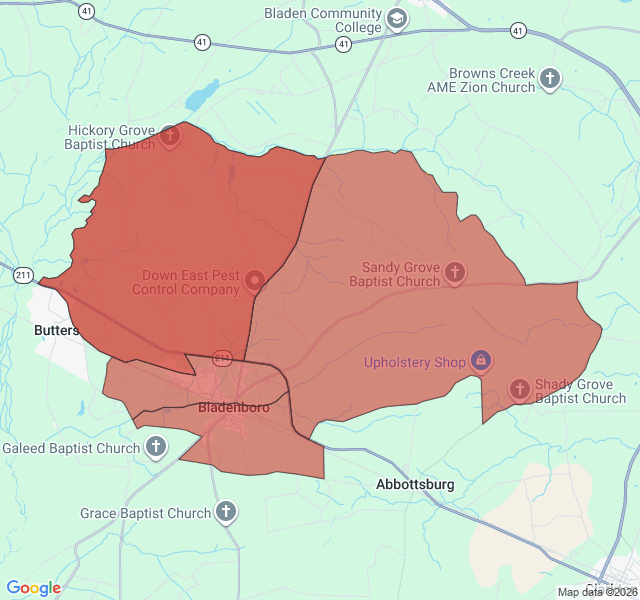 Map of septic coverage in Bladenboro, NC